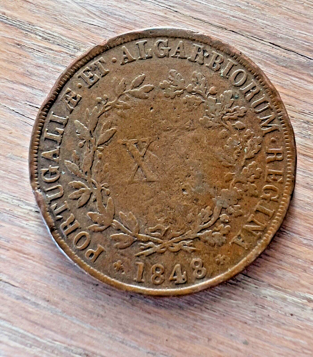 1848, Portugal, 10 Reis, Maria II, Copper,0
