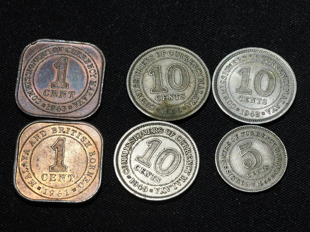 Selection of Malaya coins 1c 1943, 1961- 10c 1950,1948,1941-5c 19500