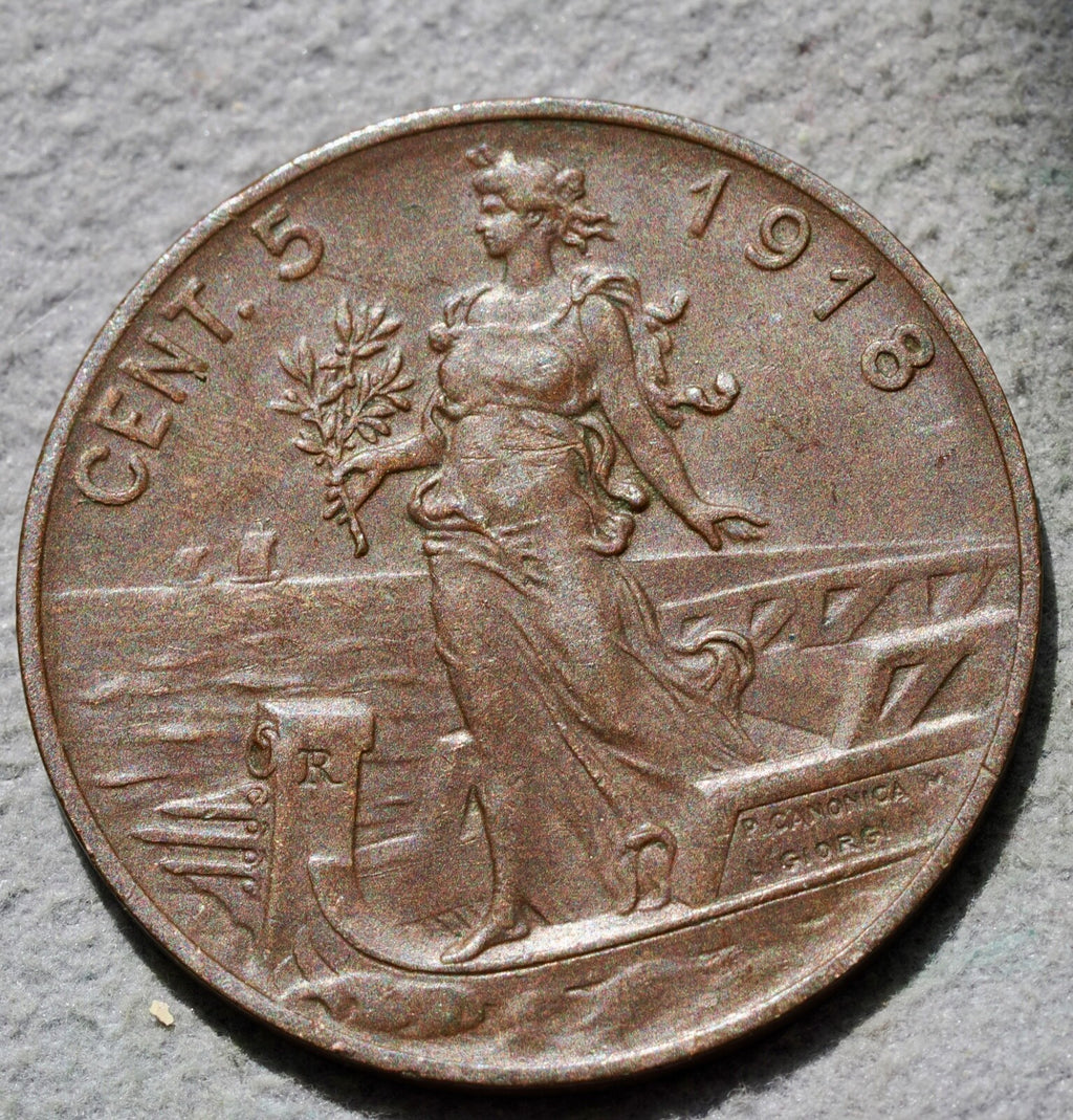 Italy 1918 bronze 5 centesimi-high grade1