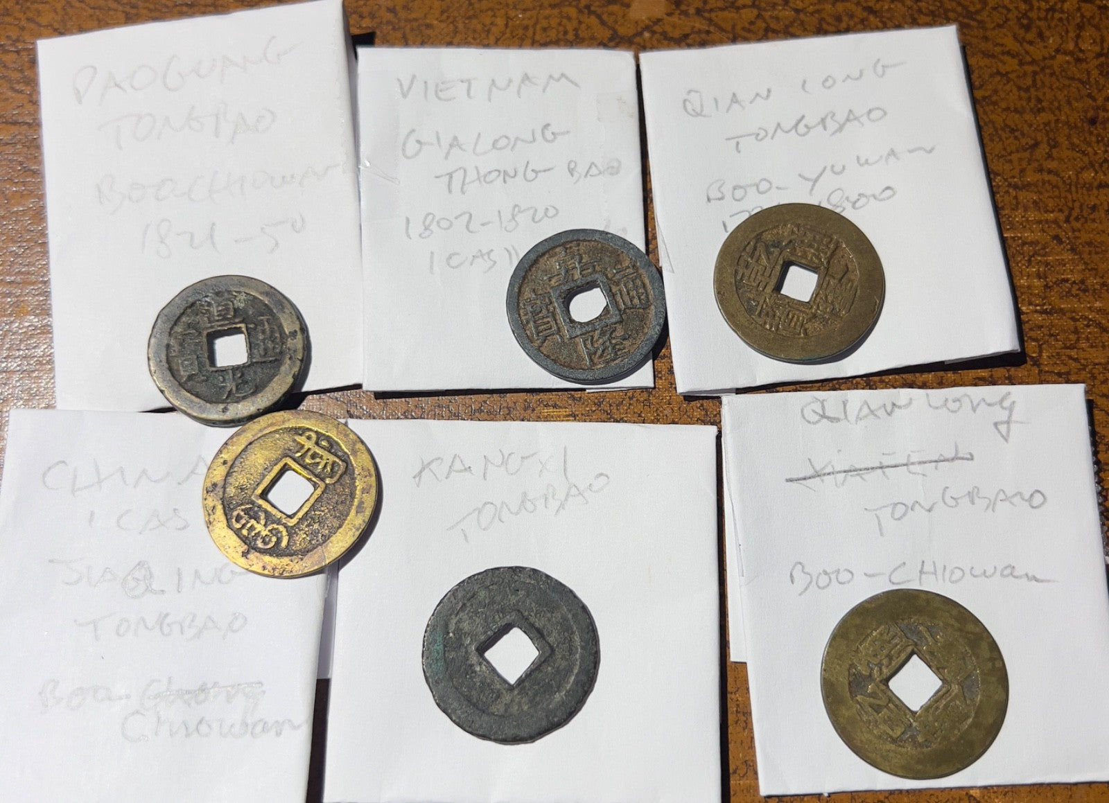 China Cash Coin Lot  6 coins, 5 China, 1 Vietnam0