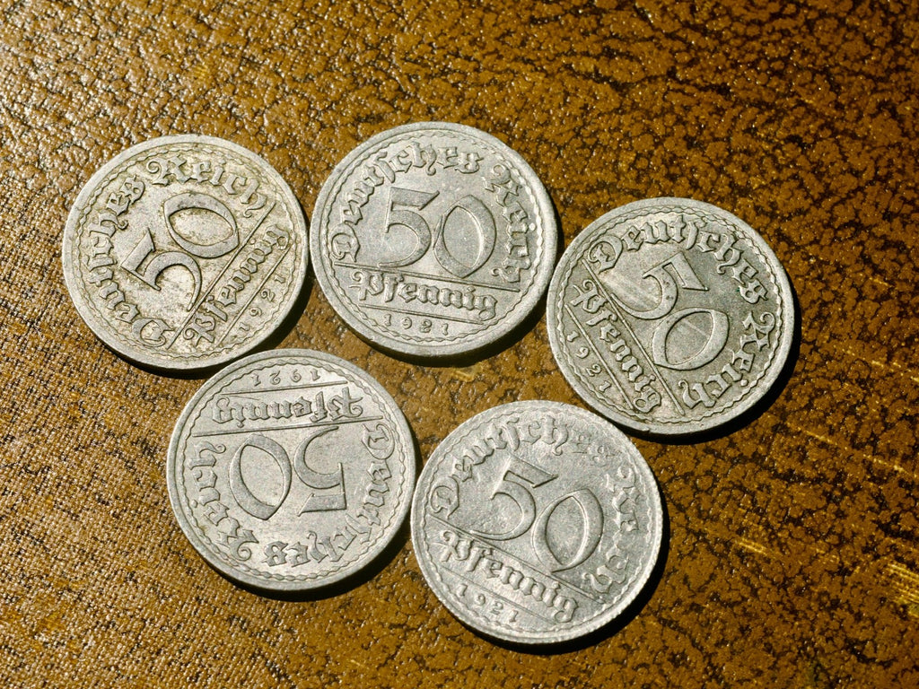 Germany -five  Weimar Republic 50 Pfennigs 1921 A,  D, F, G and J1