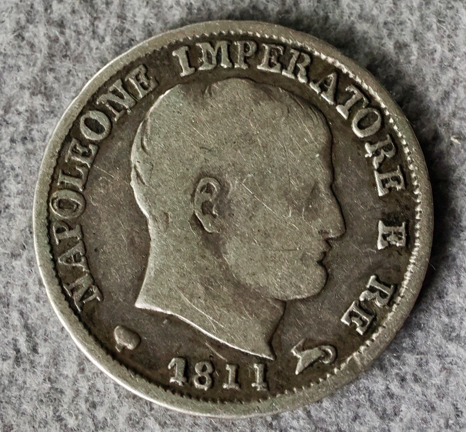 Italy 5 Soldi  1811 M, 1 over 1 overstrike in date0
