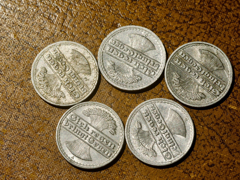 Germany -five  Weimar Republic 50 Pfennigs 1921 A,  D, F, G and J0