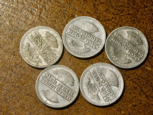 Germany -five  Weimar Republic 50 Pfennigs 1921 A,  D, F, G and J
