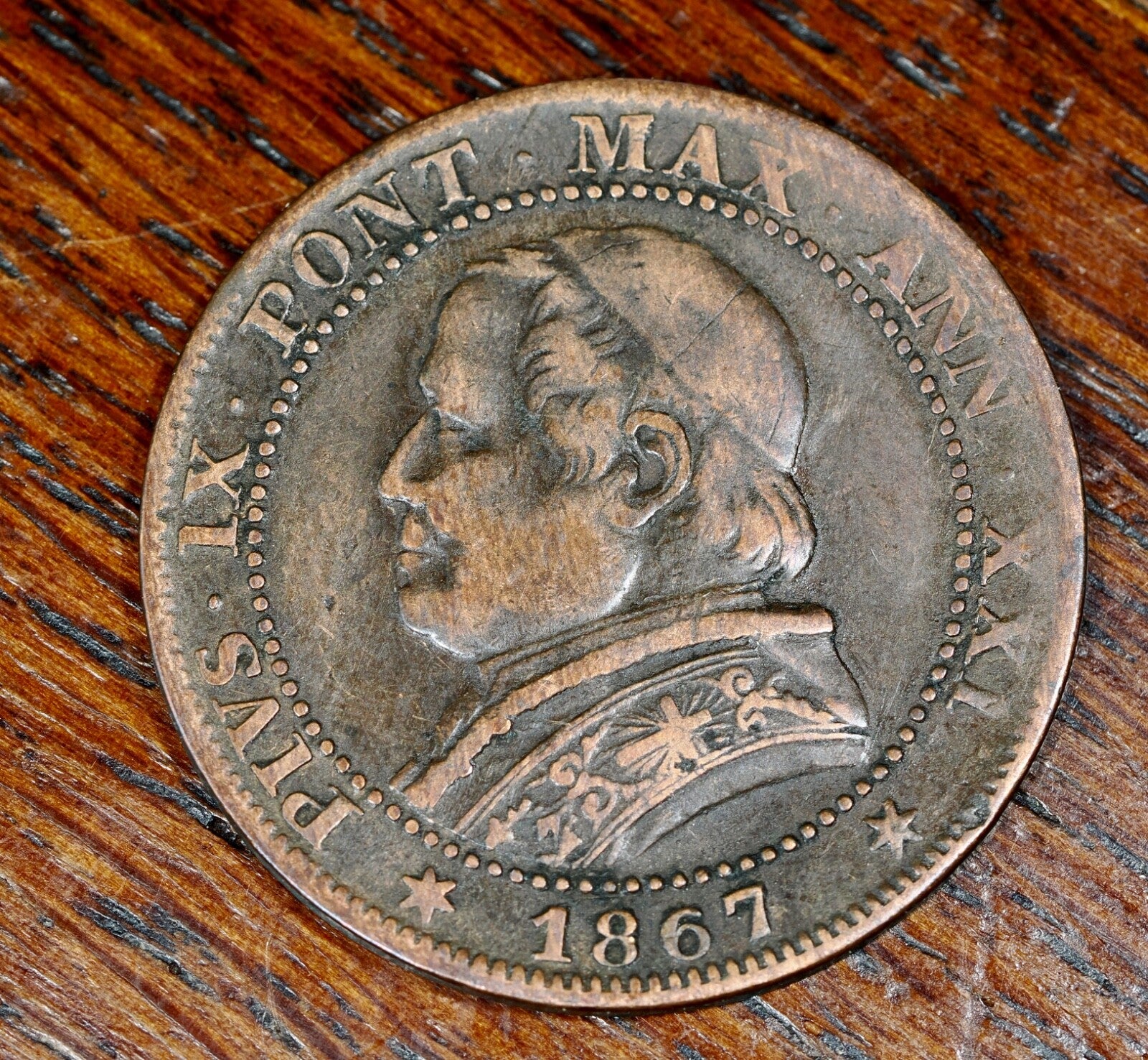 Italy 1 Soldo Pius IX Papal States 1867 small date1