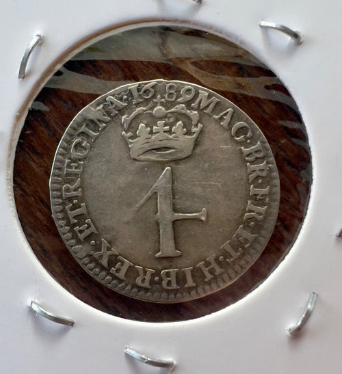1689 WILLIAM & MARY MAUNDY FOURPENCE - GV Below Bust1