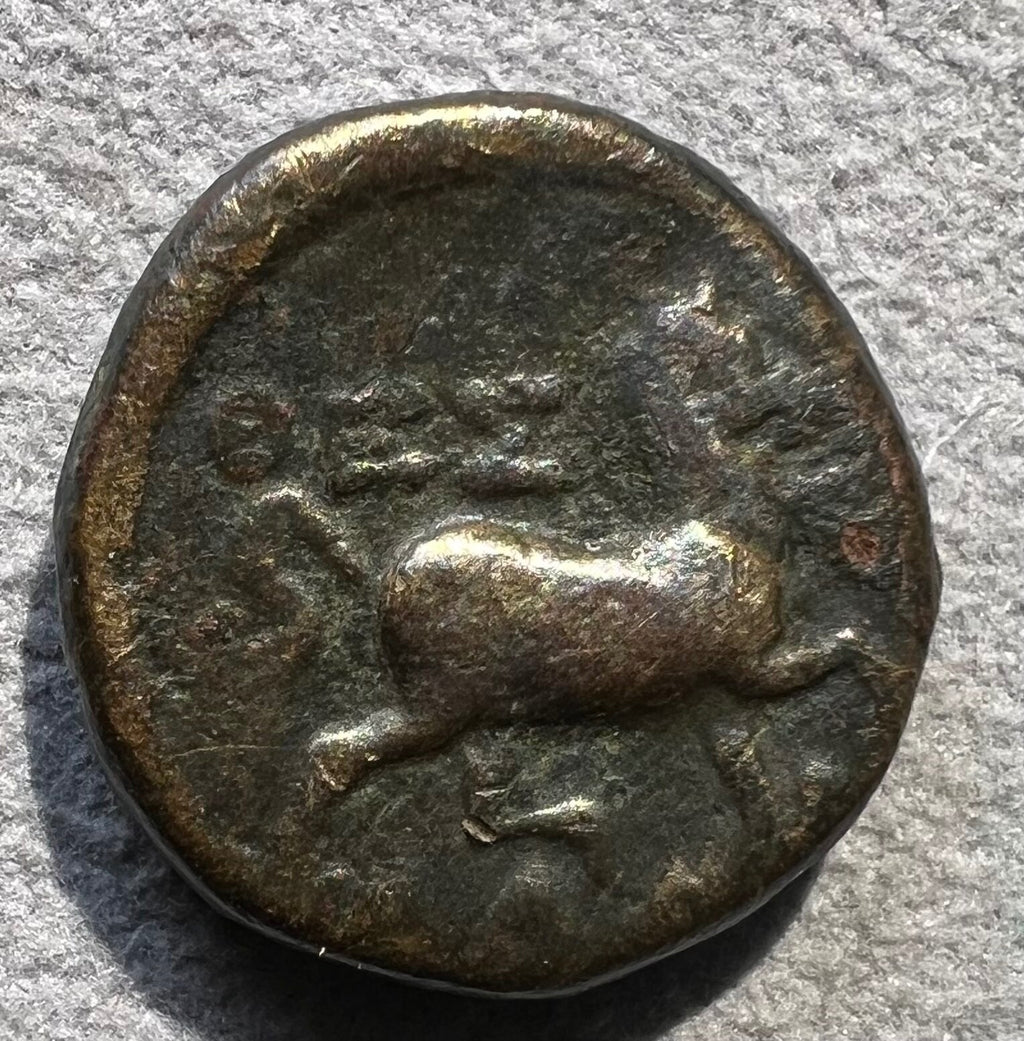 THESSALIAN LEAGUE Larissa 196BC Greek Coin ATHENA APOLLO Bronze Dichalkon 5.97g0