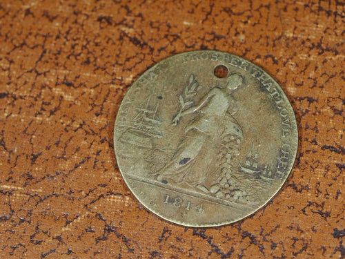 1814 British Kettle Preliminaries of Peace medal 24 mm0