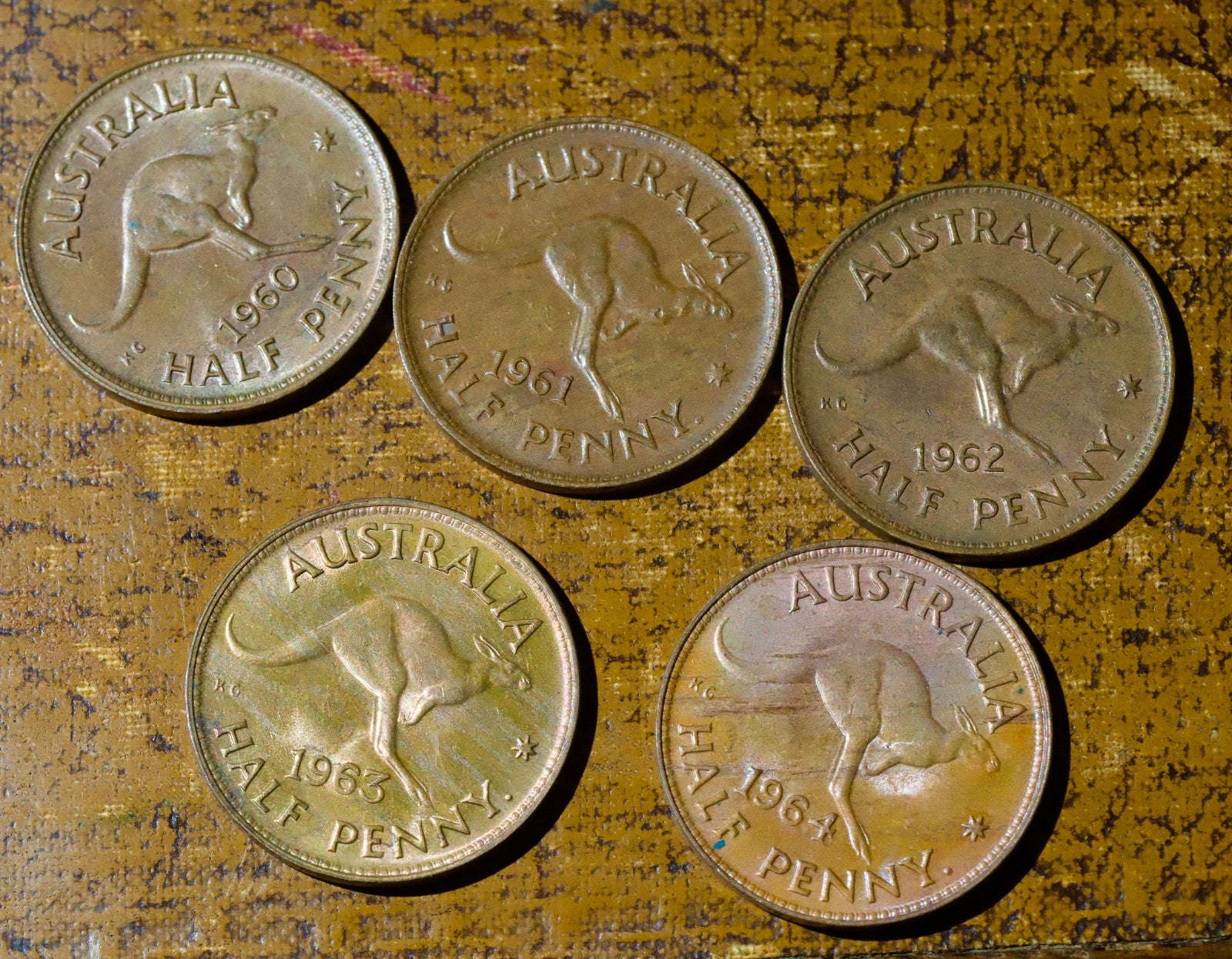 5 Australia  Half Penny coins 1960, 61, 62, 63, 640