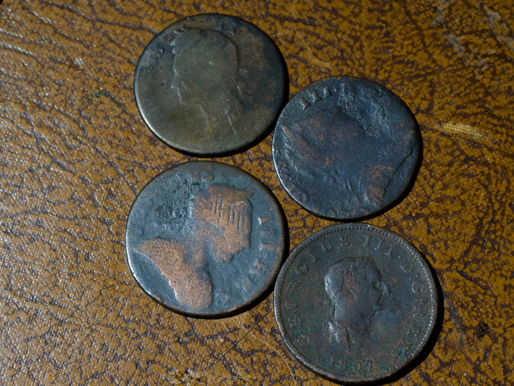 4 low grade British copper halfpennies George III0