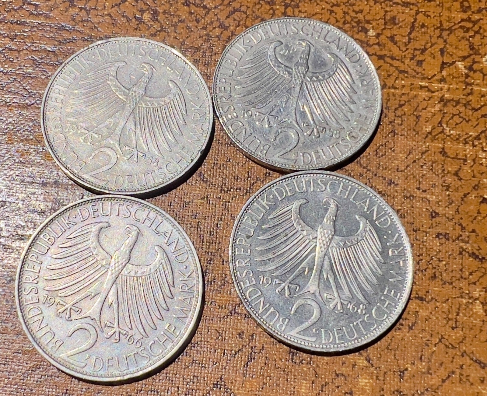 Collection of 4 Germany 2 Marks-1958G,1966F,1968G,1958F all excellent condition0