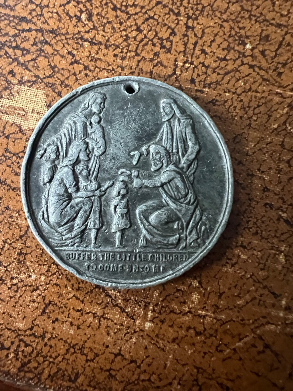 Medallion 1880 Robert Raikes Sunday School "suffer little children"- 44mm0