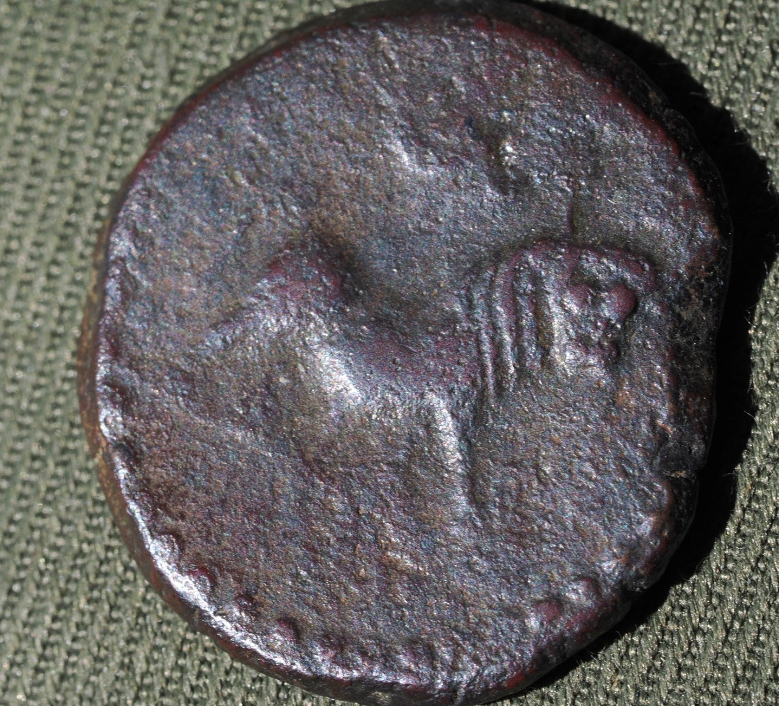SPAIN, OBULCO. AE SEMIS. CIRCA 1st CENTURY BC. APOLLO OBVERSE, BULL REVERSE.1