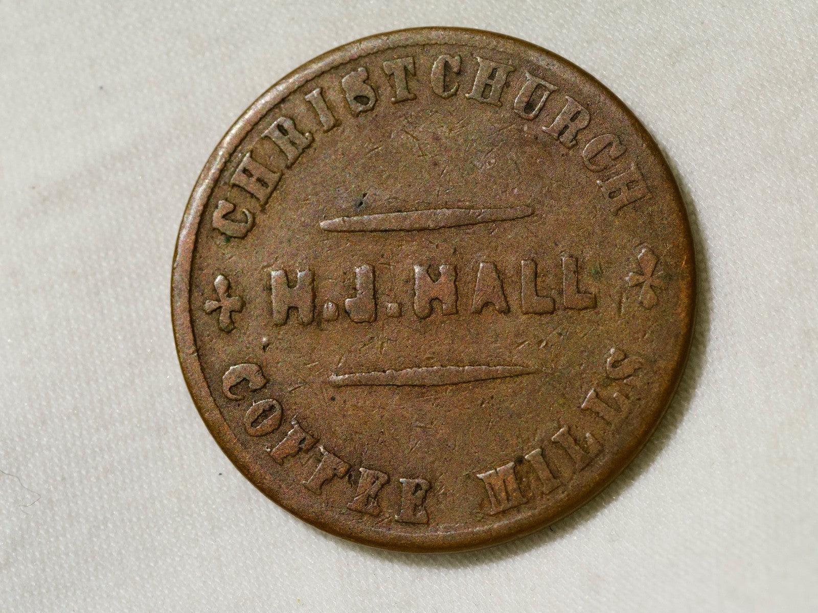 New Zealand Penny token, H.J. Hall, Christchurch. Gray 92s, Renniks 1650