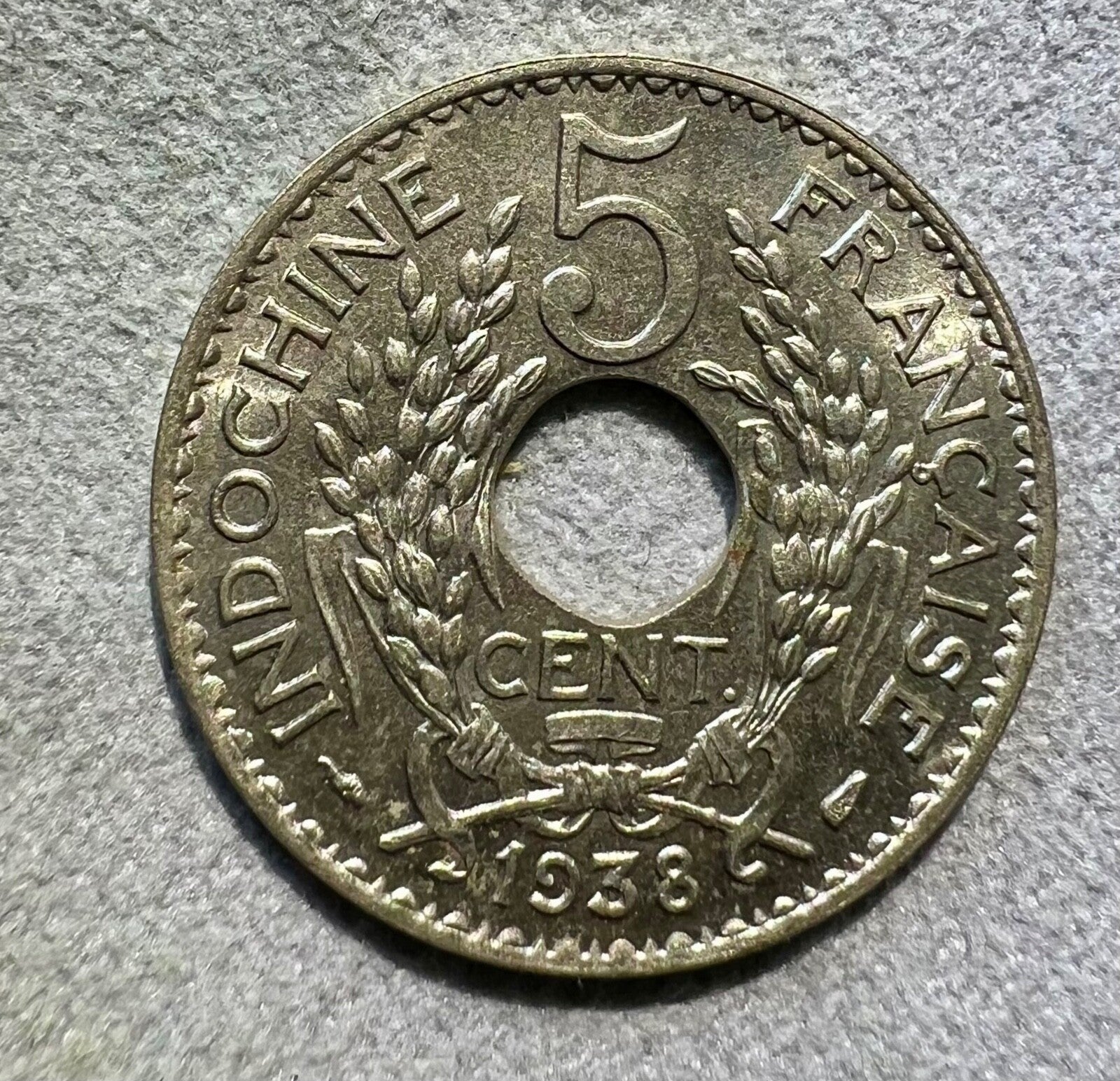 1938 FRENCH Indochina (VIETNAM) 5 CENTIMES -UNC0