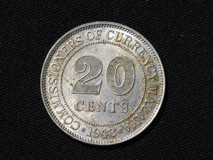 Malaya 20 Cents 1943