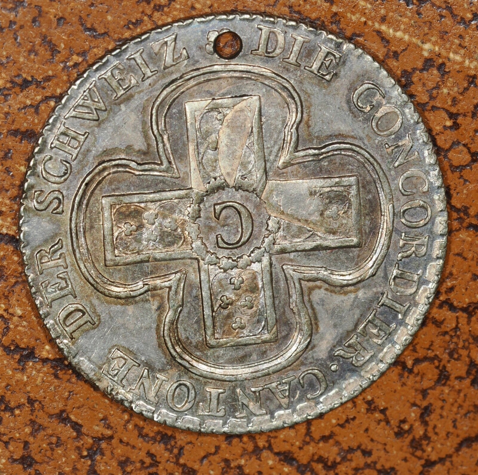 Switzerland - Solothurn 5 Batzen 1826 pierced high grade with toning1