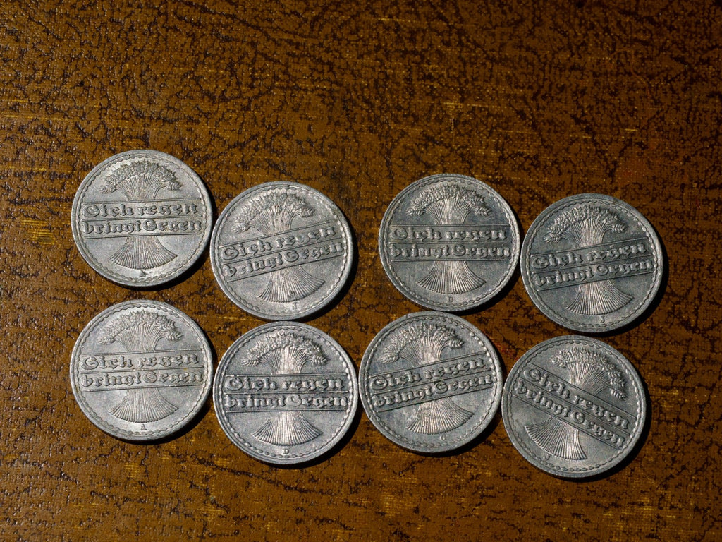Germany- 8 different 50 Pfennig 1920 A, J-1921D, J-1922A,D,G,J-Excellent grade0