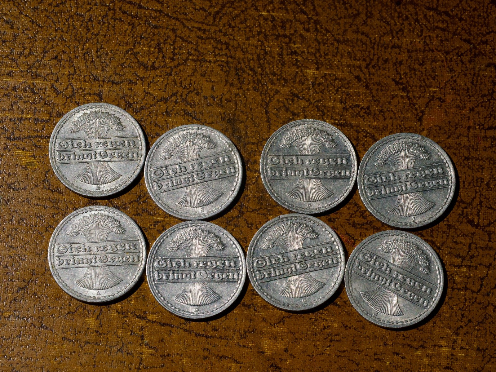 Germany- 8 different 50 Pfennig 1920 A, J-1921D, J-1922A,D,G,J-Excellent grade0