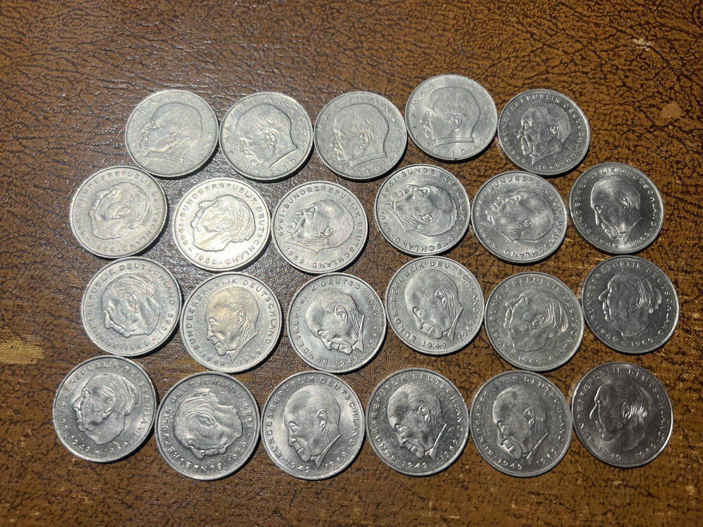 Collection of 23 Germany 2 Marks- all different mintmark date combinations.1
