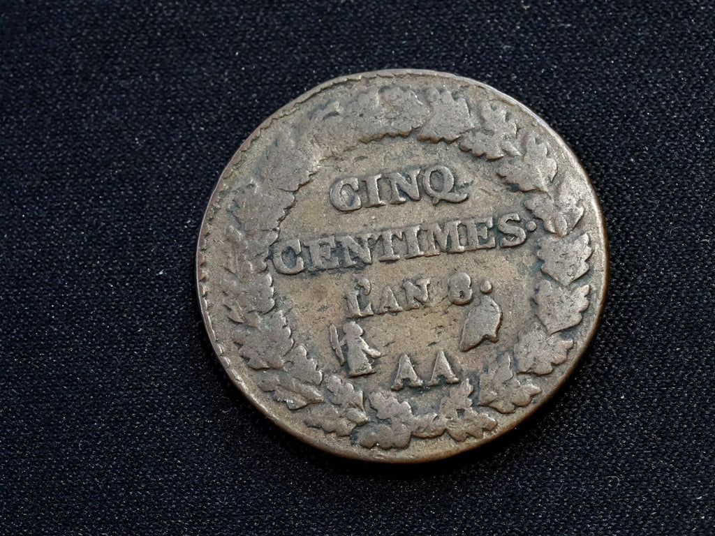 FRANCE 1st REPUBLIC 1799 L'AN 8 AA CINQ 5 CENTIMES0