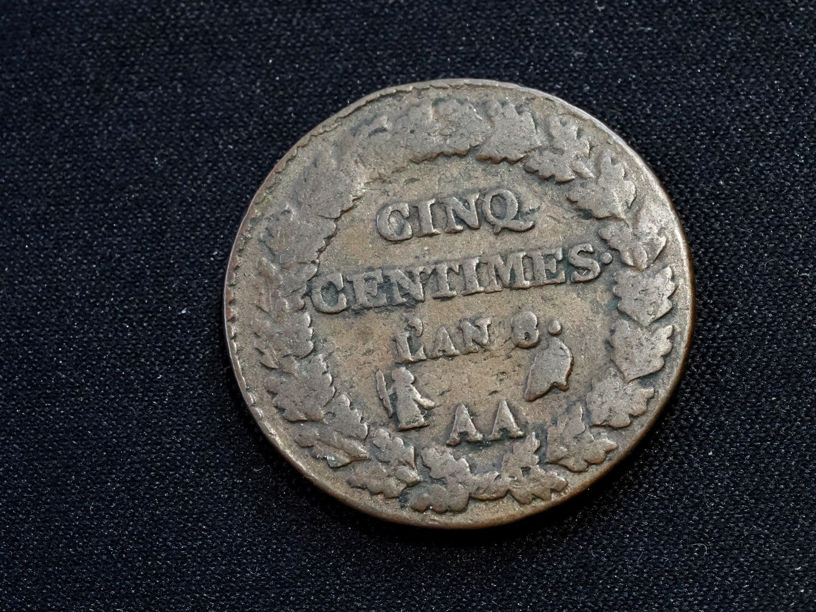 FRANCE 1st REPUBLIC 1799 L'AN 8 AA CINQ 5 CENTIMES0