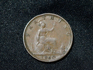 1860 Victoria farthing. type 2c lower stop from colon missing
