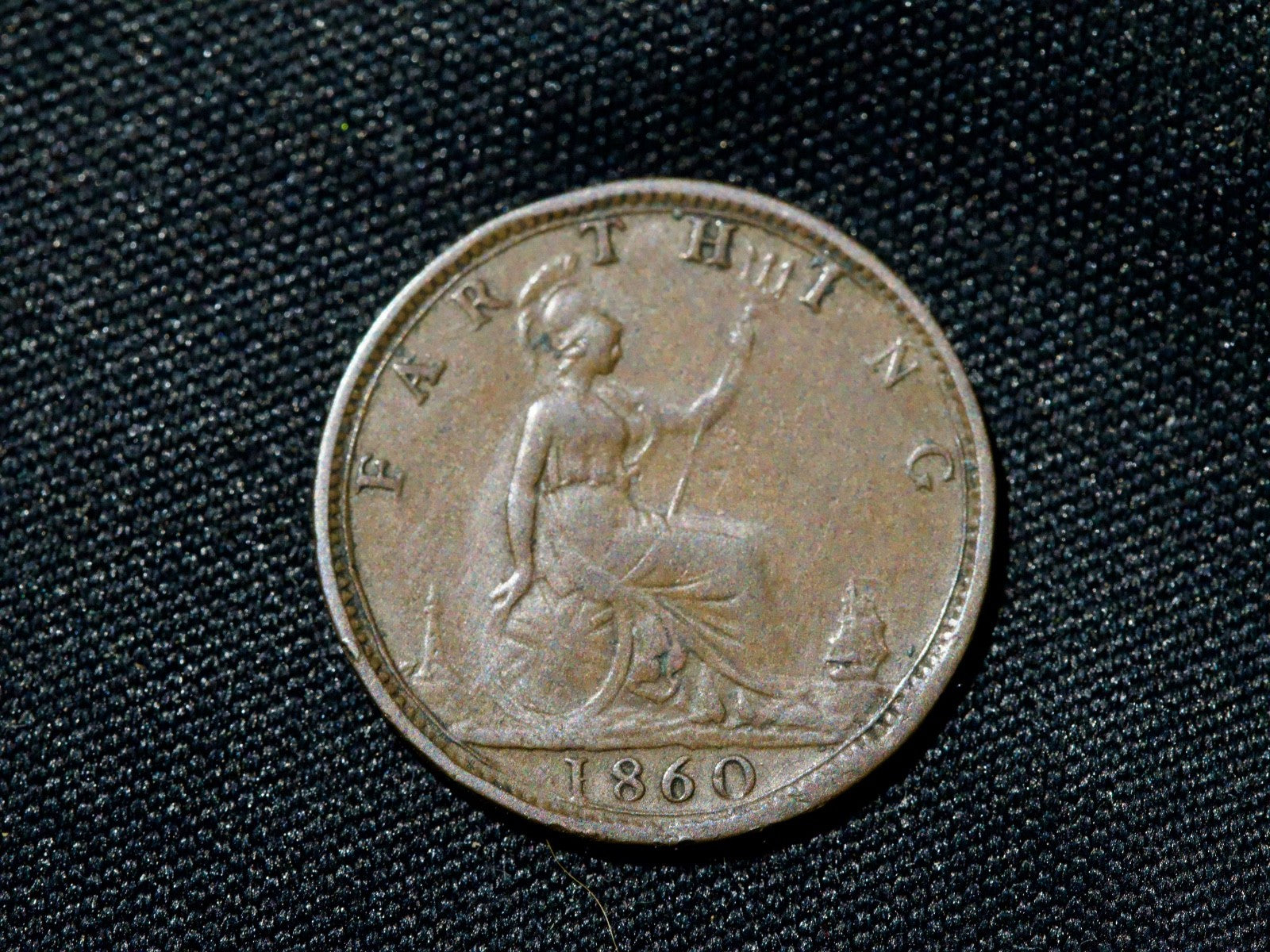 1860 Victoria farthing. type 2c lower stop from colon missing0