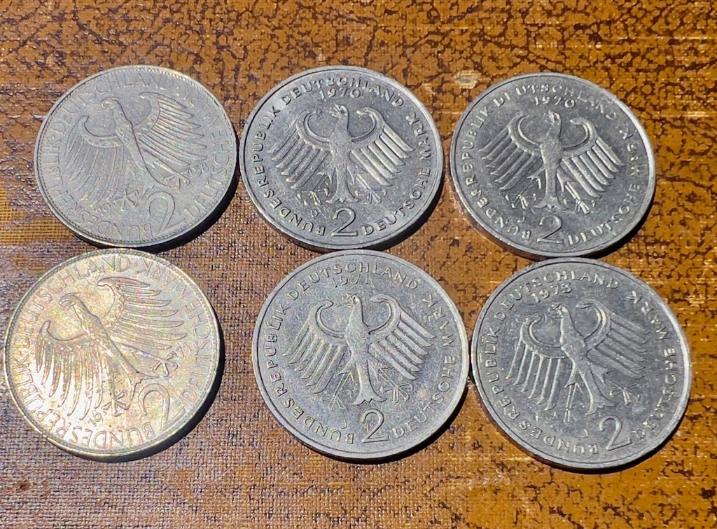 Collection of 6 Germany 2 Marks-all different and excellent condition0