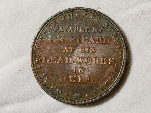 1812 Yorkshire Hull Penny Token Coin I.K. Picard Lead Works0