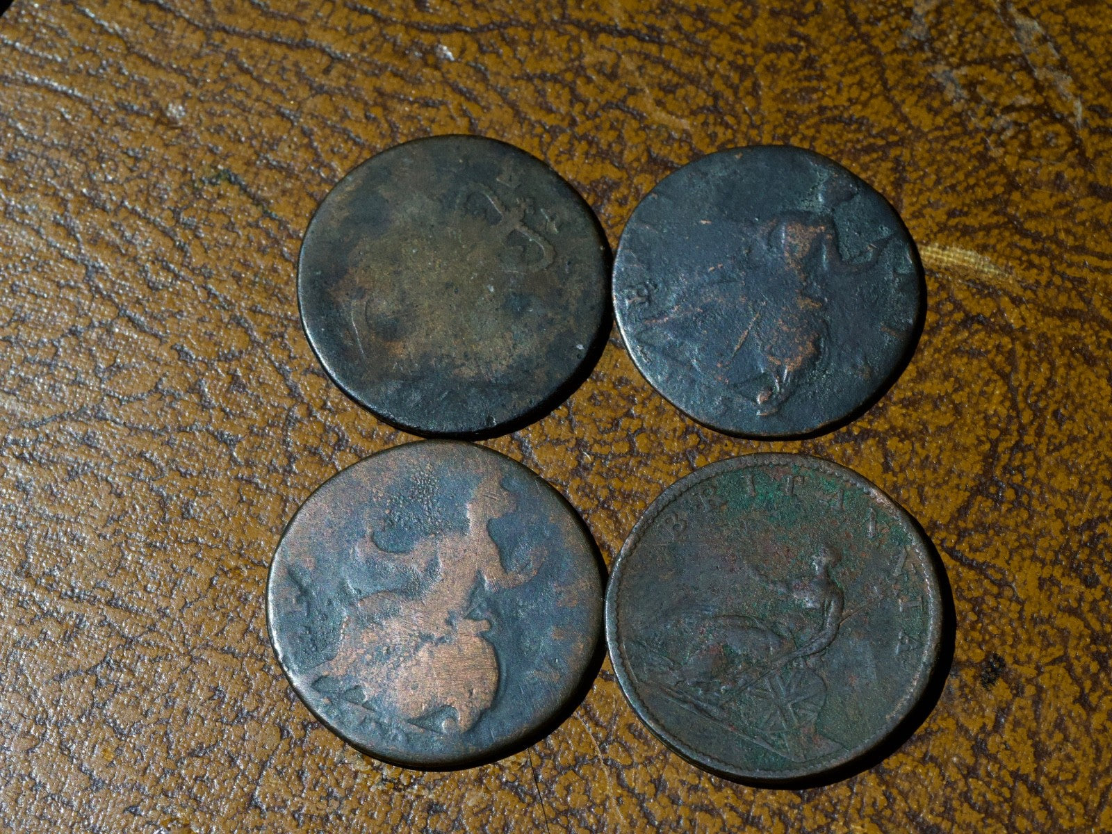 4 low grade British copper halfpennies George III1