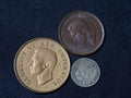 3 SOUTH AFRICA coins, 1/2 penny 1943, penny 1942, silver 3d 19340