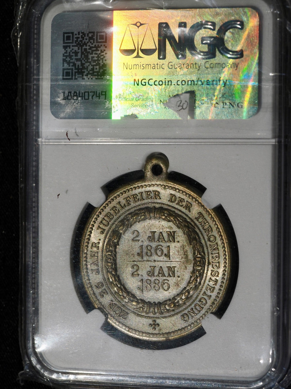 1886 GERMANY Emperor WILHELM I 25 Year Reign medallion-slabbed0