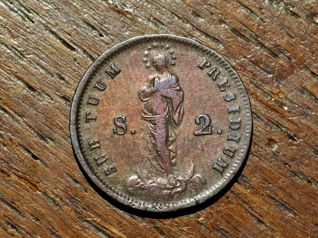 Italy States Genoa 2 Soldi 1814 Mary Standing On Moon Grades As Pics0