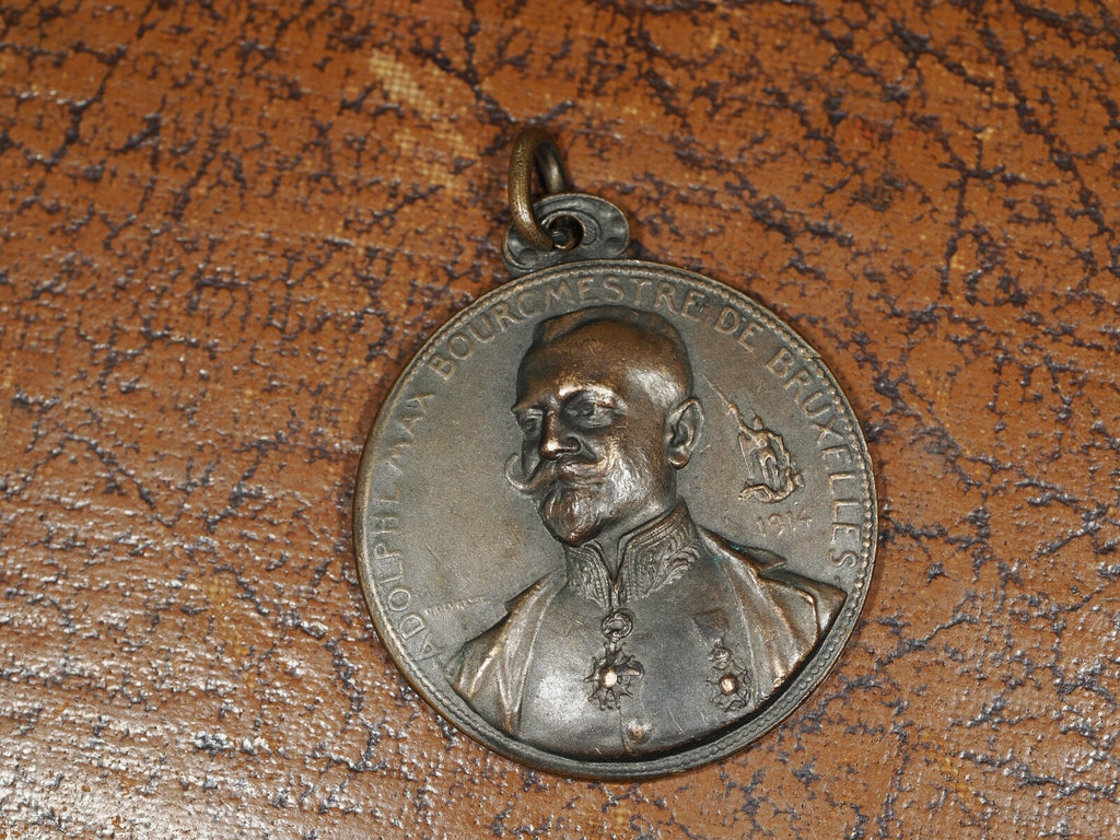 WW1 ADOLPHE-MAX-BOURGMESTRE-DE-BRUXELLES COIN MEDALLION 19140