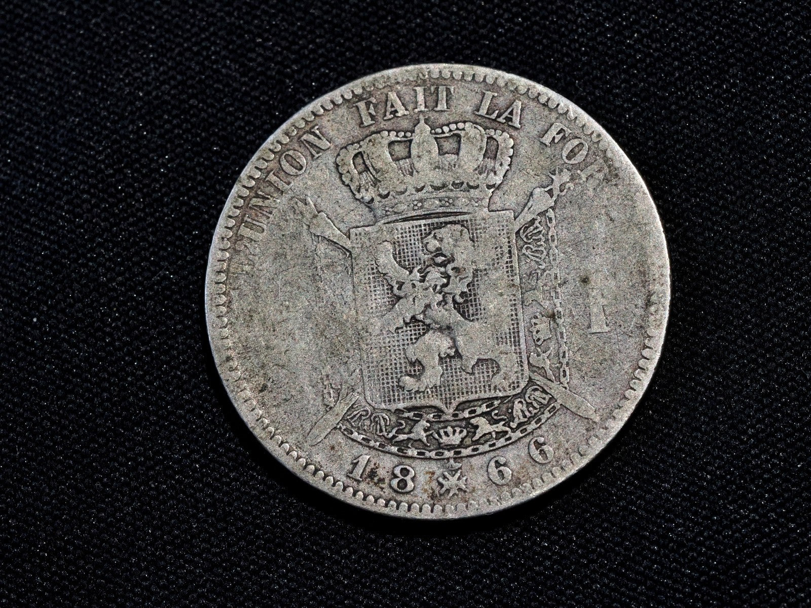 Belgium 1 Franc 1866 Leopold II French text0