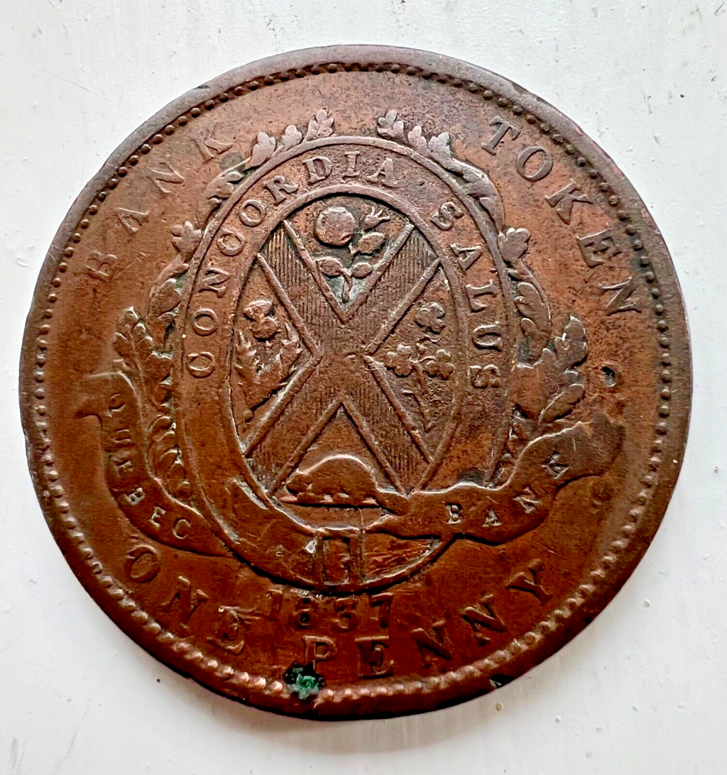 1837 CANADA PENNY BANK TOKEN: PROVINCE DU BAS / DEUX SOUS1