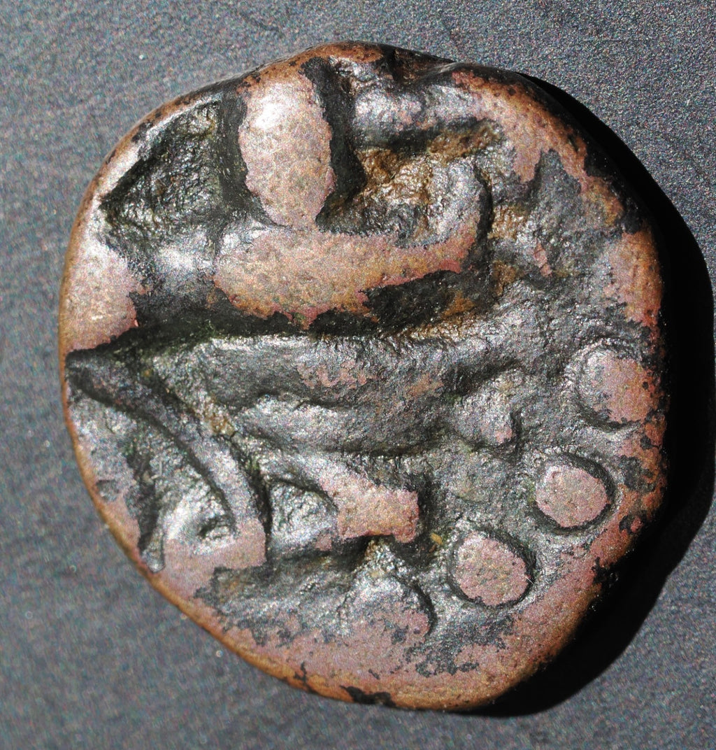 India, Khushan empire bronze. 127-151 AD.  Kanishka standing left 4.76 grams1