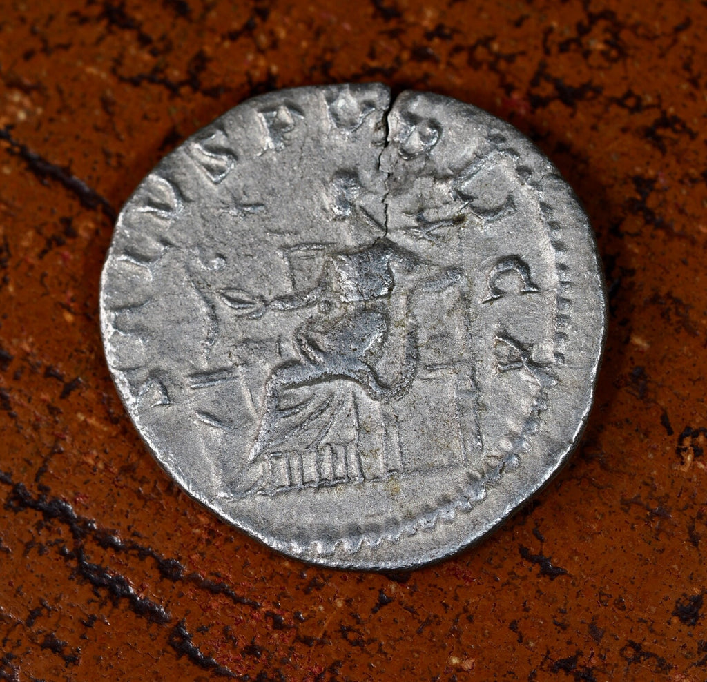 Roman Denarius - Severus Alexander. Salus seated feeding snake1