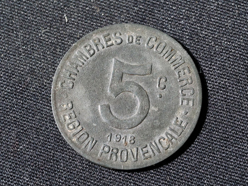 1918 France Regional Province 5 Centimes Token0