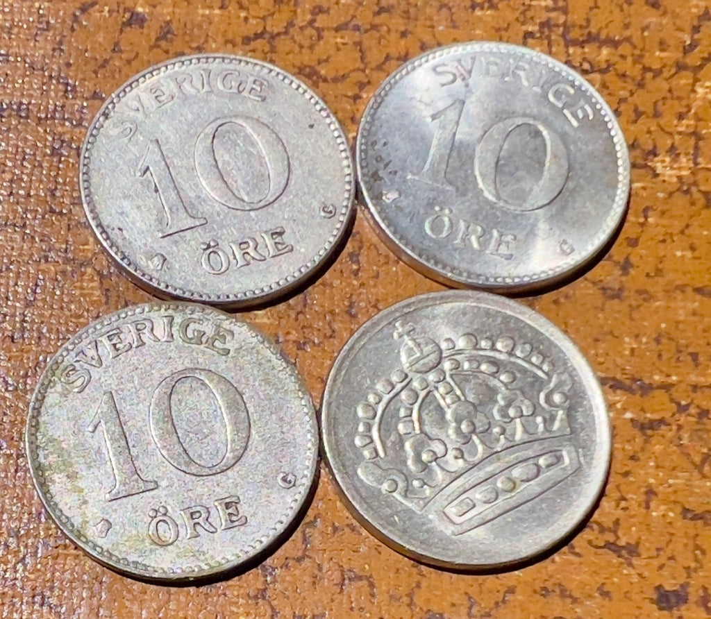 4x Sweden 10 Ore 1935, 1938, 1942, 19551