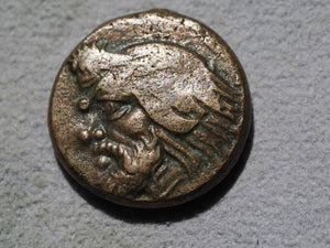 Bosporus, Pantikapaion, AE16. c. 325-310 BC, Satyr facing left/Bull's head