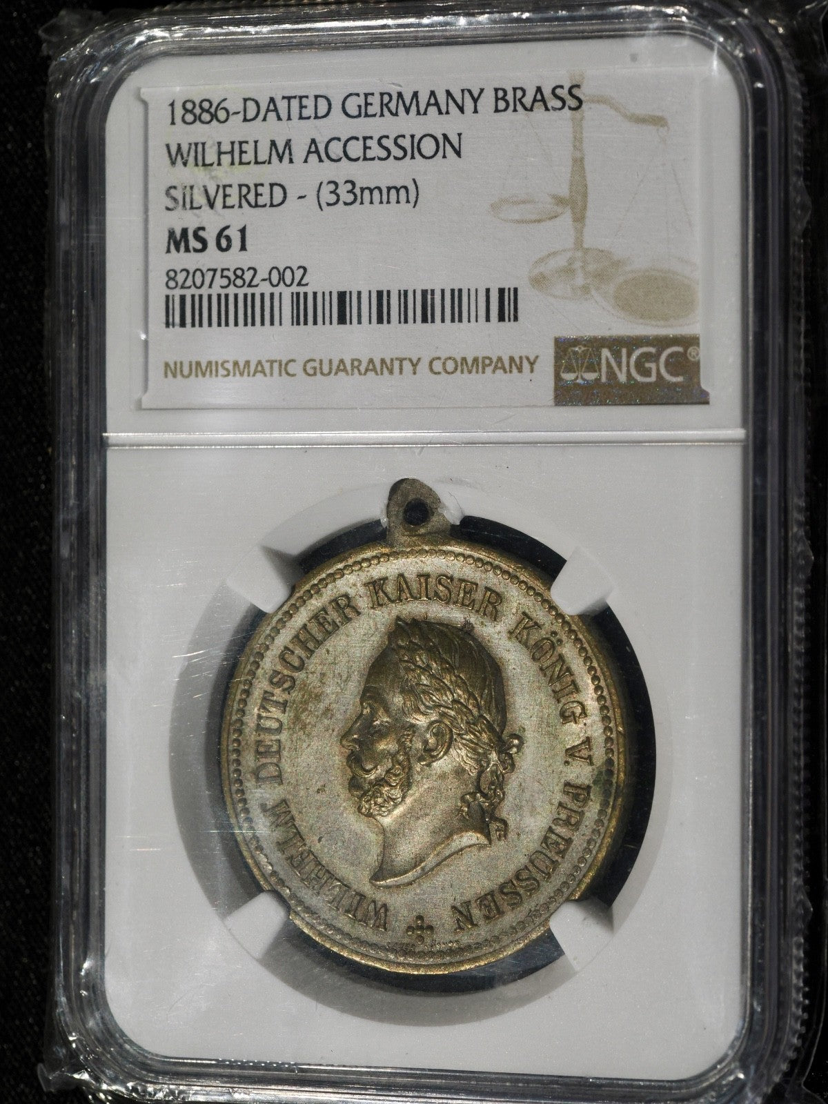 1886 GERMANY Emperor WILHELM I 25 Year Reign medallion-slabbed1