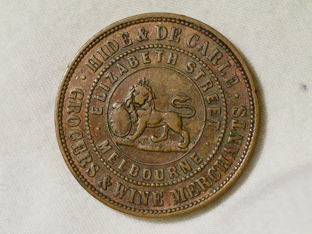 Australia Melbourne Penny Token Hide & De Carle 1858 Obverse 4 Reverse E0