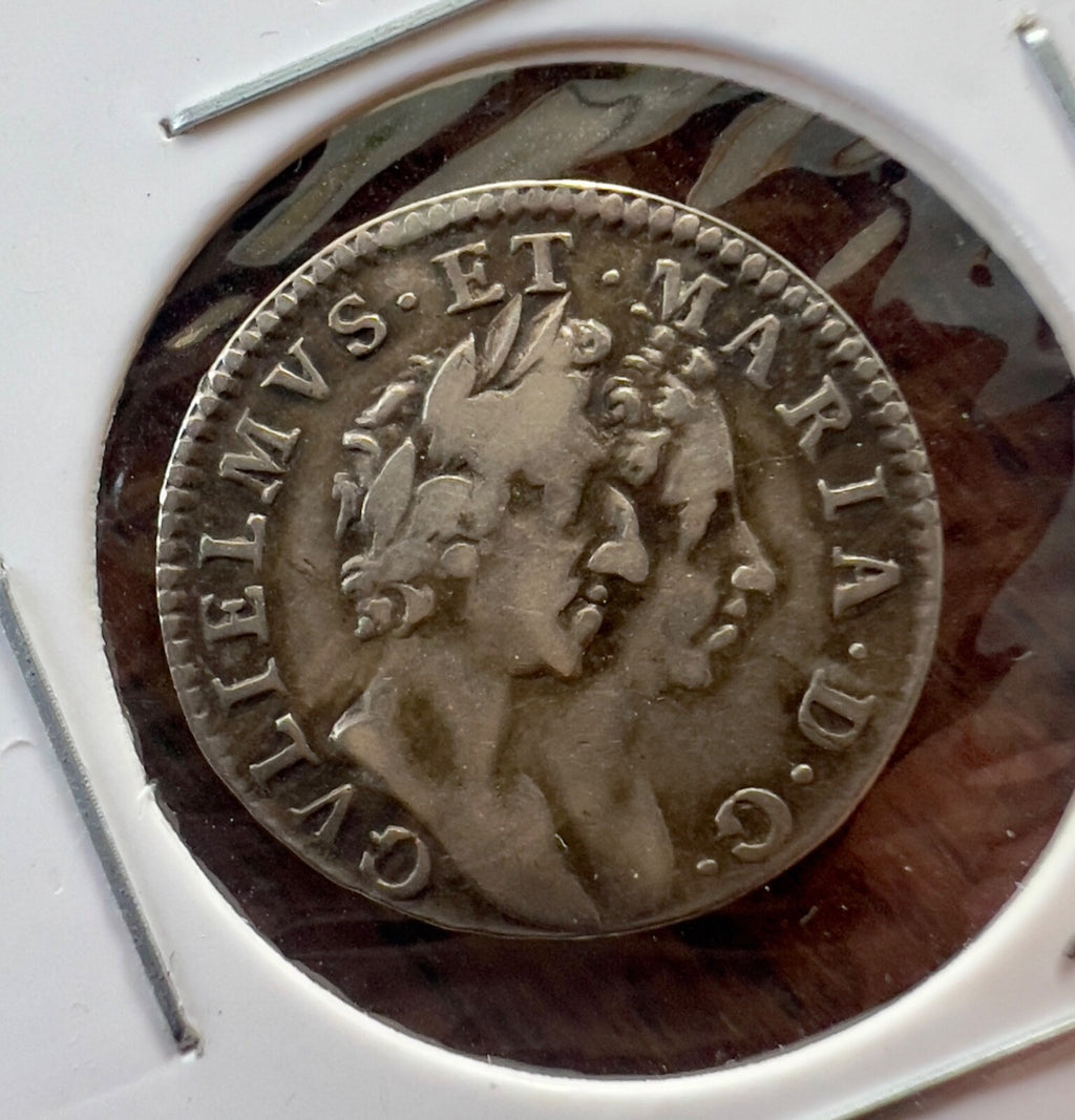 1689 WILLIAM & MARY MAUNDY FOURPENCE - GV Below Bust0