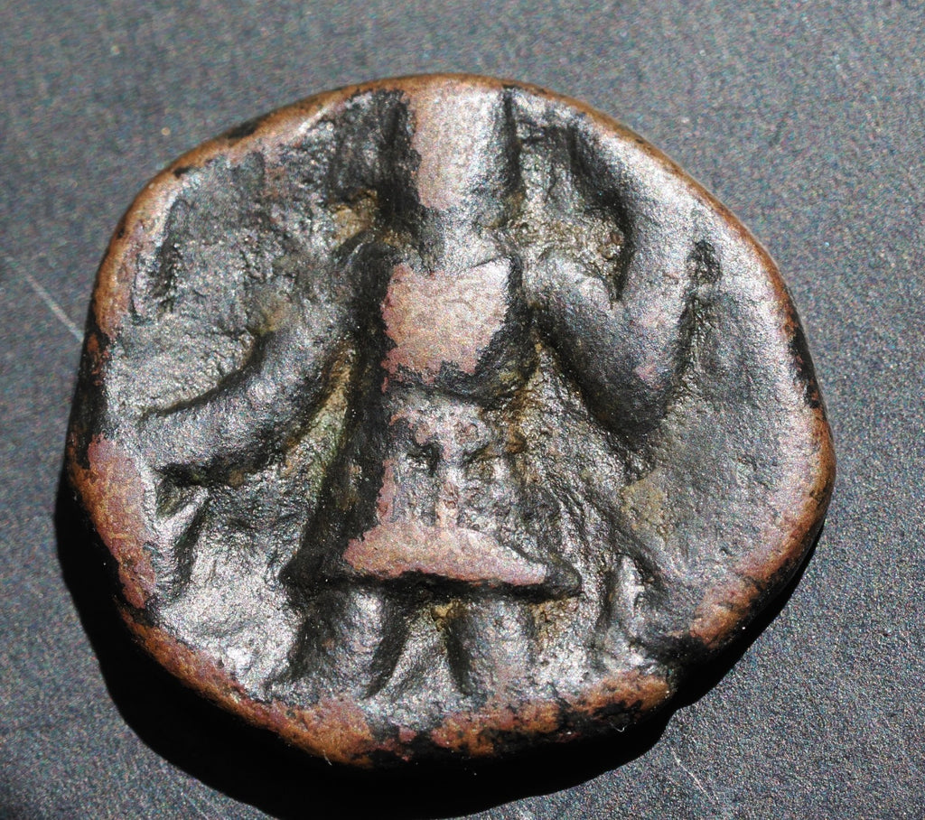 India, Khushan empire bronze. 127-151 AD.  Kanishka standing left 4.76 grams0