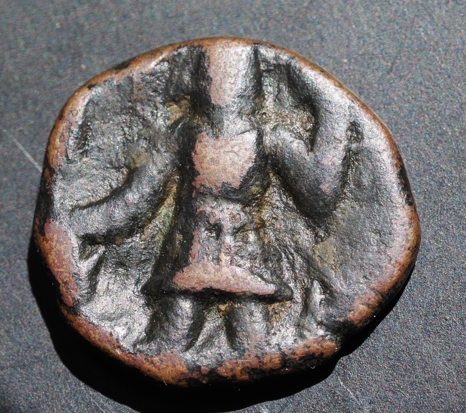 India, Khushan empire bronze. 127-151 AD.  Kanishka standing left 4.76 grams0