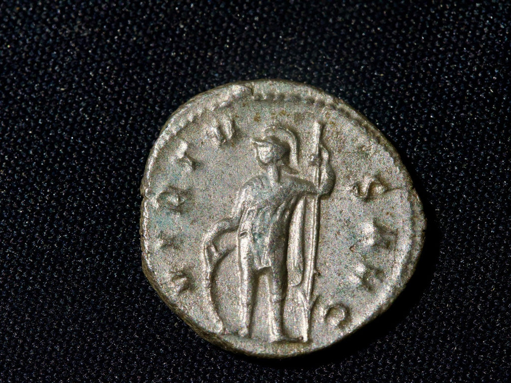 Gallienus  antoninianus -Virtus standing left, resting on shield,holding spear1