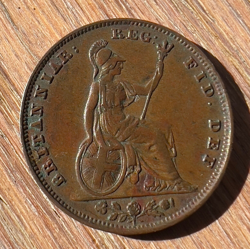 1839 Farthing - Queen Victoria Young Head Coin - 2 Pronged Trident -high grade1