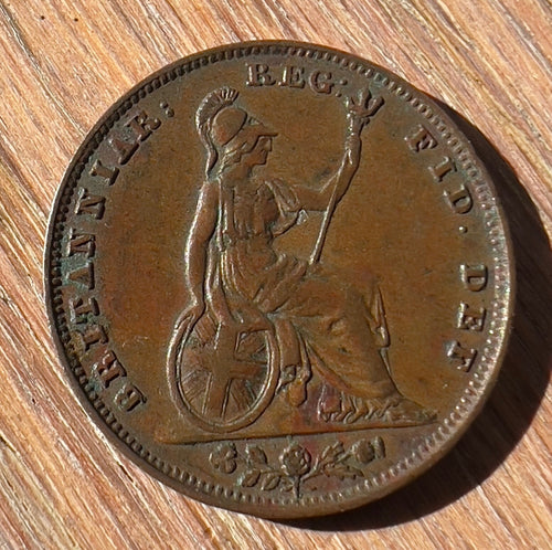 1839 Farthing - Queen Victoria Young Head Coin - 2 Pronged Trident -high grade1